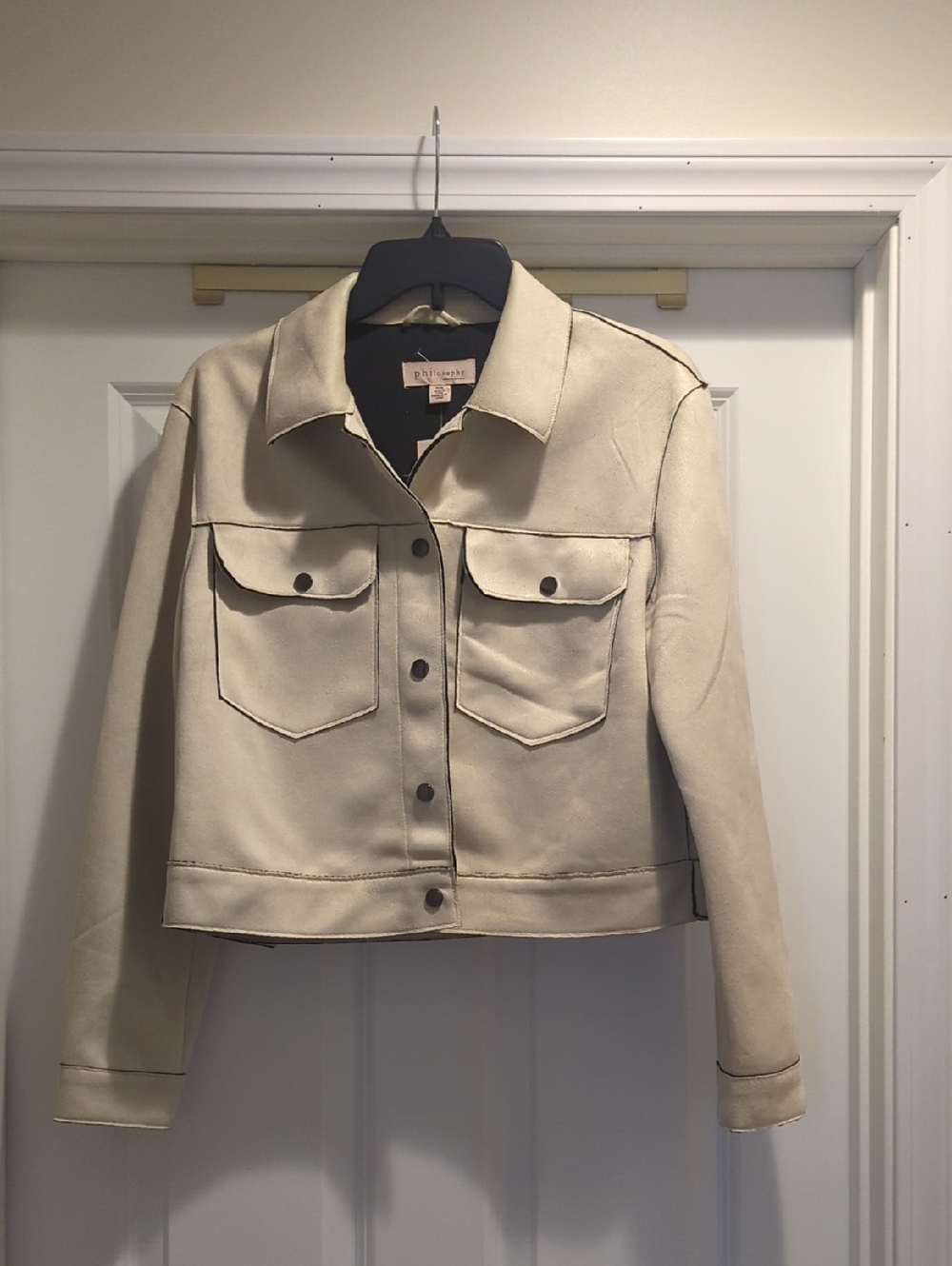 Philosophy Cream Button-Front Utility Jean Jacket